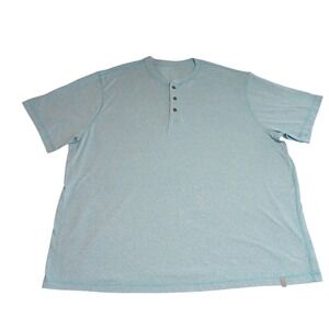 Ocean + Coast Men 2X Henley Shirt Short Sleeve Light Blue Heathered Cotton Blend
